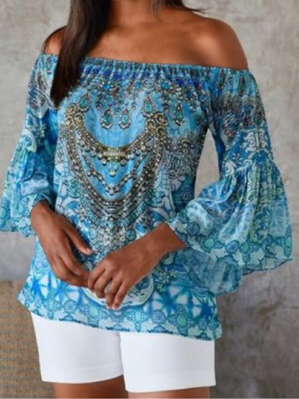 Ranee’s Bohemian Intricate Print Tunic w/ Flared Bell Sleves